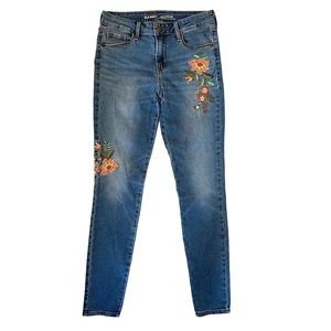 Old Navy Rockstar Floral Embroidered Mid-Rise Jean Medium Wash